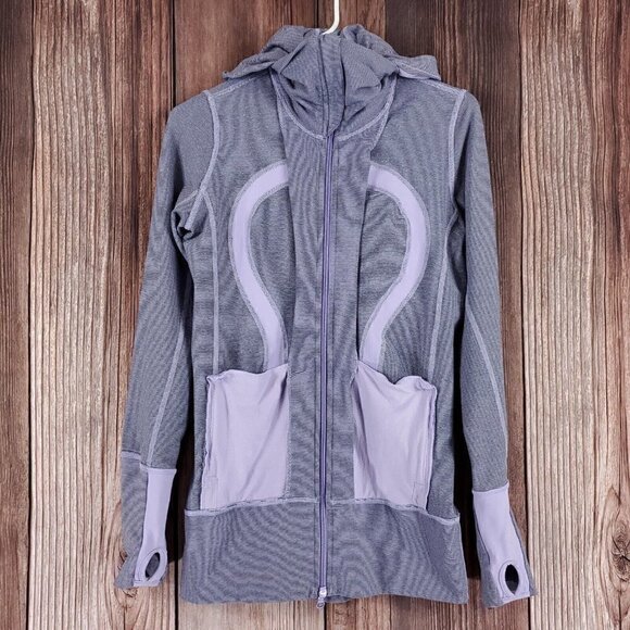 Lululemon Stride Jacket Size 6 Lilac Heathered Coal Wee Stripe Full Zip Hoodie - Picture 5 of 16